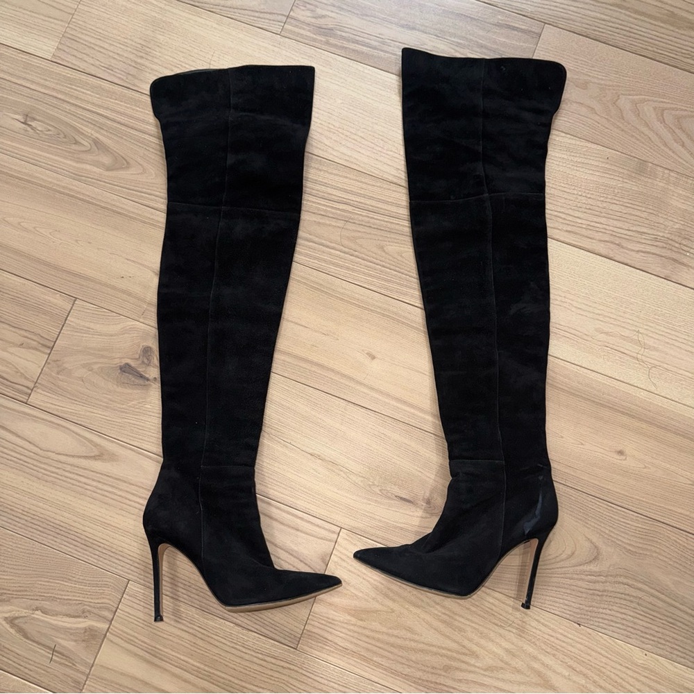 Gianvito Rossi Black Suede Over-the-Knee Pointed-Toe Stiletto Boots